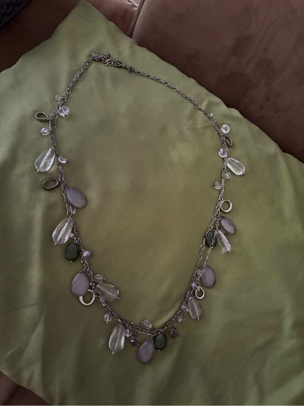 Silver-Tone Necklace with Clear and Grey oBeads